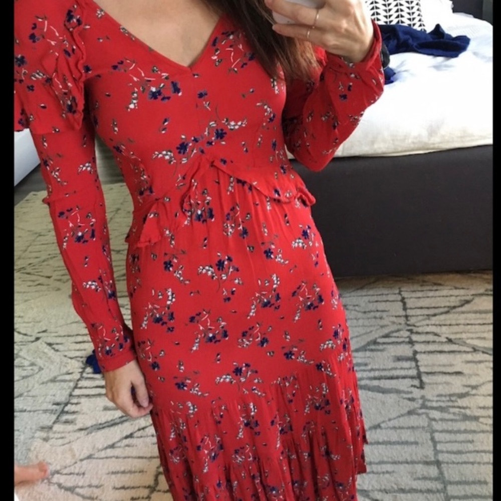 ASOS Midi Dress red floral with ruffles